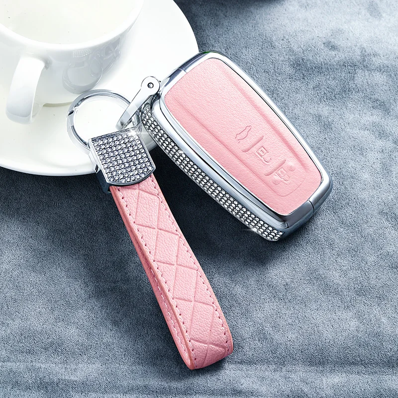 3button pink 01 Роскошный Алмазный автомобиль дистанционного ключа чехол для ключей пластиковая пилочка для ногтей C-HR CHR Prado RAV4 Prius - Название цвета: 3button pink 01