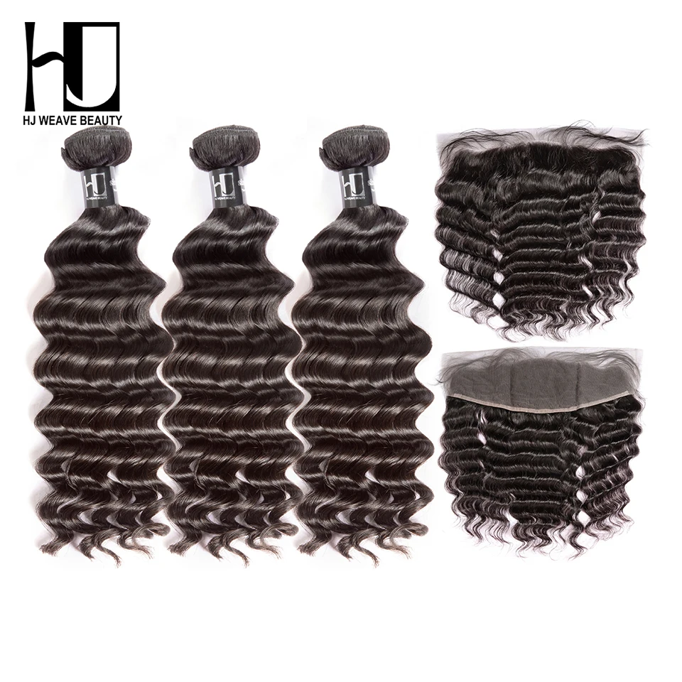 HJ WEAVE BEAUTY Связки с фронтальной 8A девственные малазийские волосы переплетения пучки натуральные волнистые человеческие волосы пучки