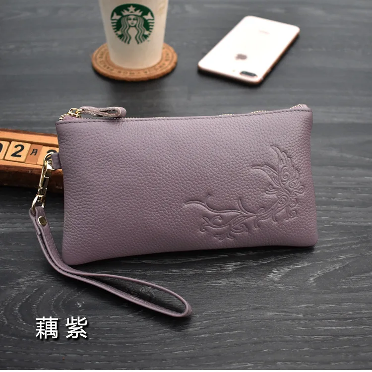 Light Purple Модная простая сумка из натуральной кожи клатч для женщин на молнии вместительный браслет сумка женский кошелек для монет телефонные сумки женские кошельки - Цвет: Light Purple