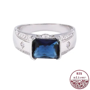 

Men's Diamond Ring Blue Simulated Gemstone-rectangular Micro-zircon Broad-Edition Men's Handwear