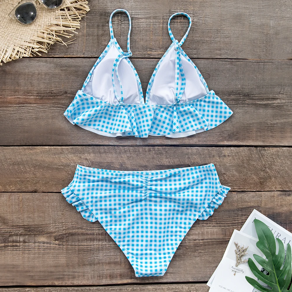 yellow gingham ruffle bikini