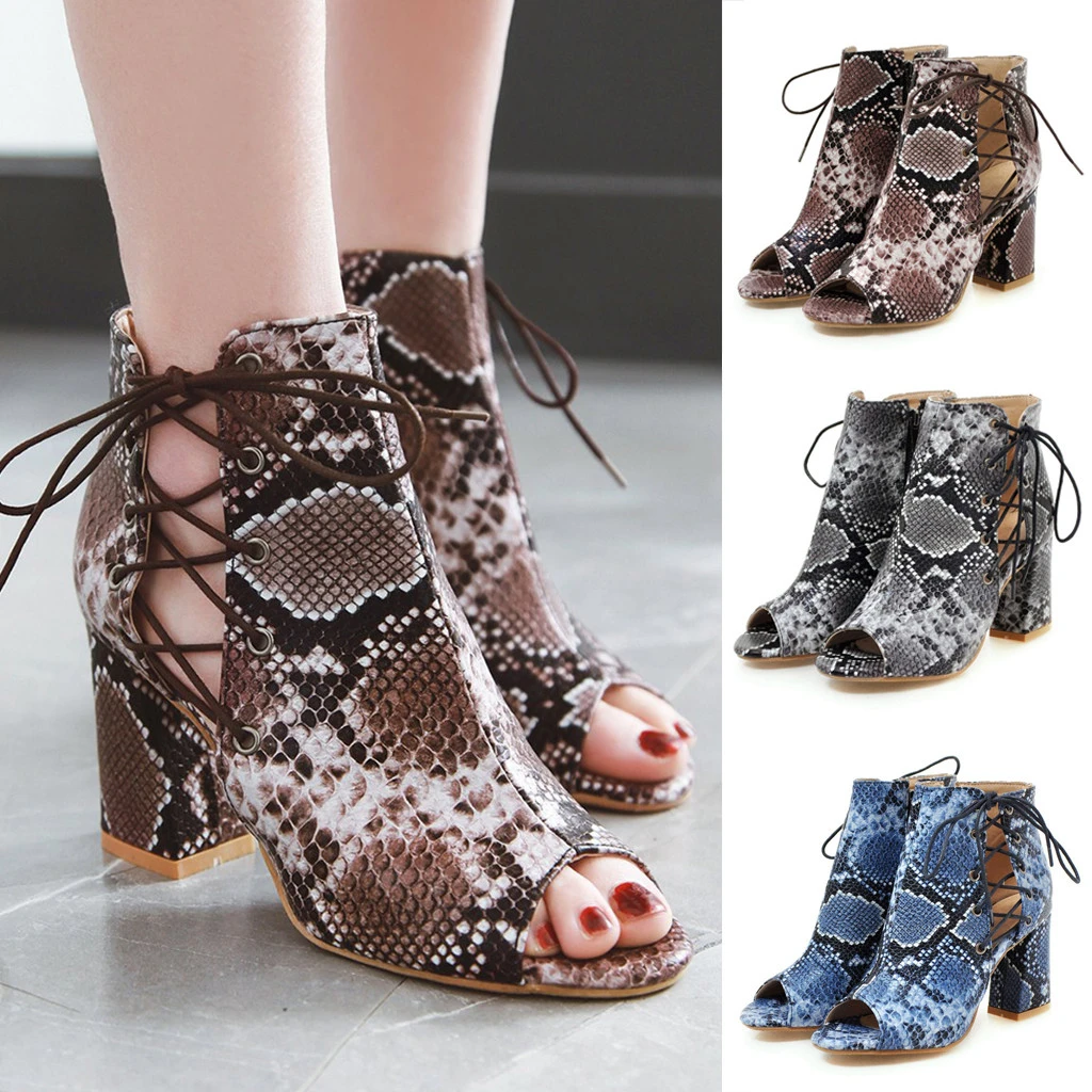 

SAGACE Women Ankle Strap Sandals Snake Print Square Heel Fashion Pointed Toe Ladies Light Slippers Women Shoes 1209