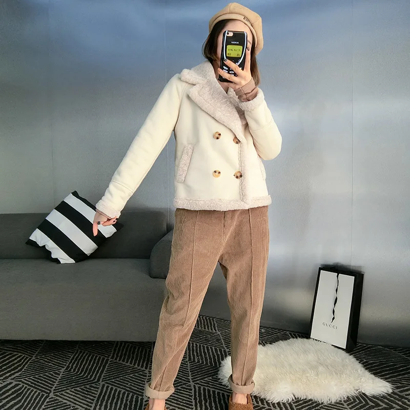 

Not Lambs Wool Coat Women's Korean-style Autumn And Winter Fur Joint Suede Short Cotton Coat