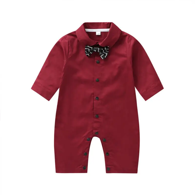 Хлопковый джентльменский комбинезон с длинными рукавами для новорожденных мальчиков, комбинезон с галстуком, нарядная одежда