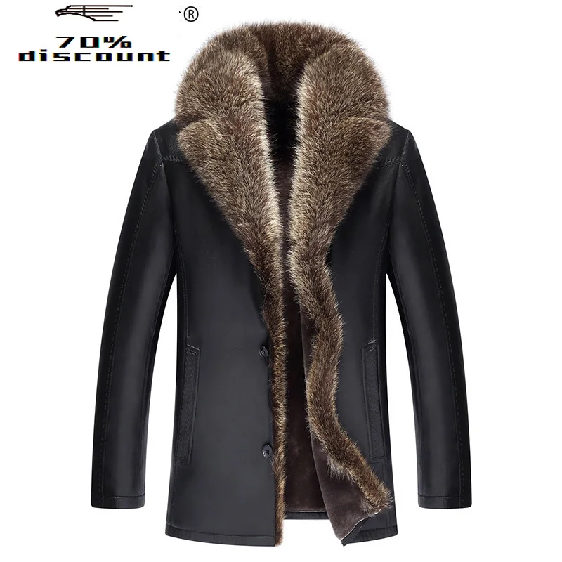 

Genuine Leather Jacket Men Real Wool Fur Liner Men Sheepskin Coat Racoon Fur Collar Chaqueta Cuero Hombre DXL2609 KJ2264