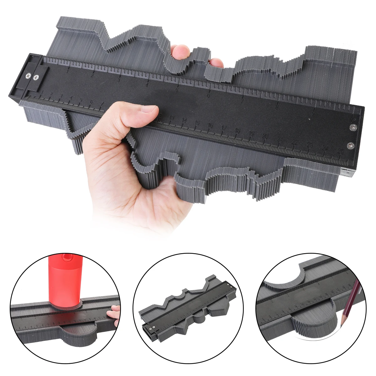 

Multifunction Contour Profile Gauge Tiling Laminate Tiles Edge Shaping Wood Measure Ruler ABS Contour Gauge Duplicator 5/10 inch