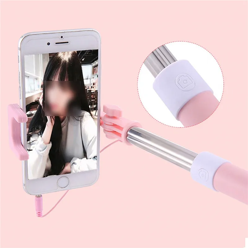 Wired Selfie Stick Rearview Mirror Selfie Stick For iPhone 6 6S 7 Plus 5 SE Monopod Adjustable Phone Holder For Huawei xiaomi