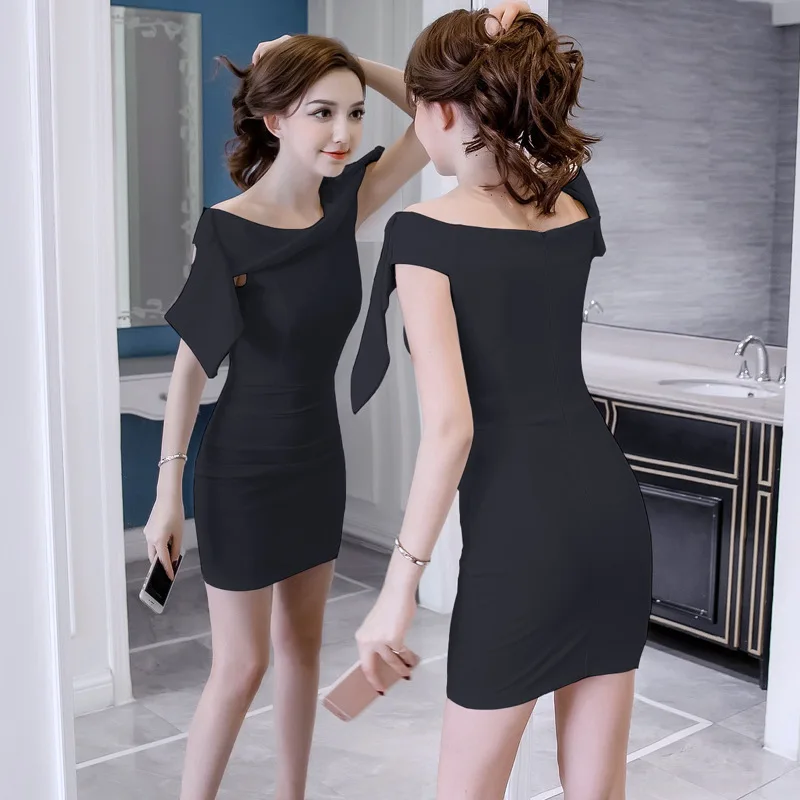 

Sub-Cluster 2018 New Style Women's Summer Korean-style Evening Show Sexy WOMEN'S Dress Short-height High-waisted CHIC off-Should