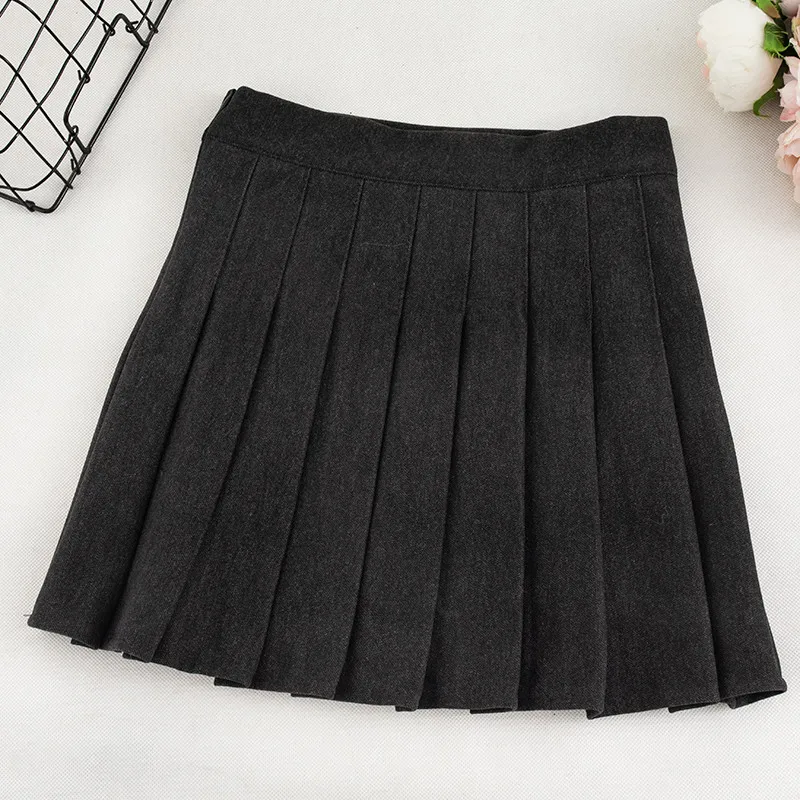 Dark Gray Skirt Новинка, шерстяные плиссированные юбки с высокой талией, Женская мини-юбка в консервативном стиле, Студенческая тонкая шерстяная осенне-зимняя короткая универсальная юбка - Цвет: Dark Gray Skirt