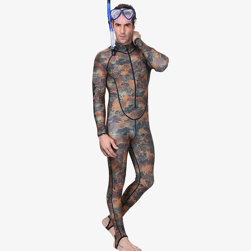 

A Generation of Fat Men Camouflage Diving Suit Multi-functional One-piece Sun-resistant Diving Suit Open Front Zipper Bathing Su