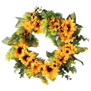 

Sunflower Wreath 18 Inches Front Door Wreath with Yellow Sunflower and Green Leaves for Front Door Indoor