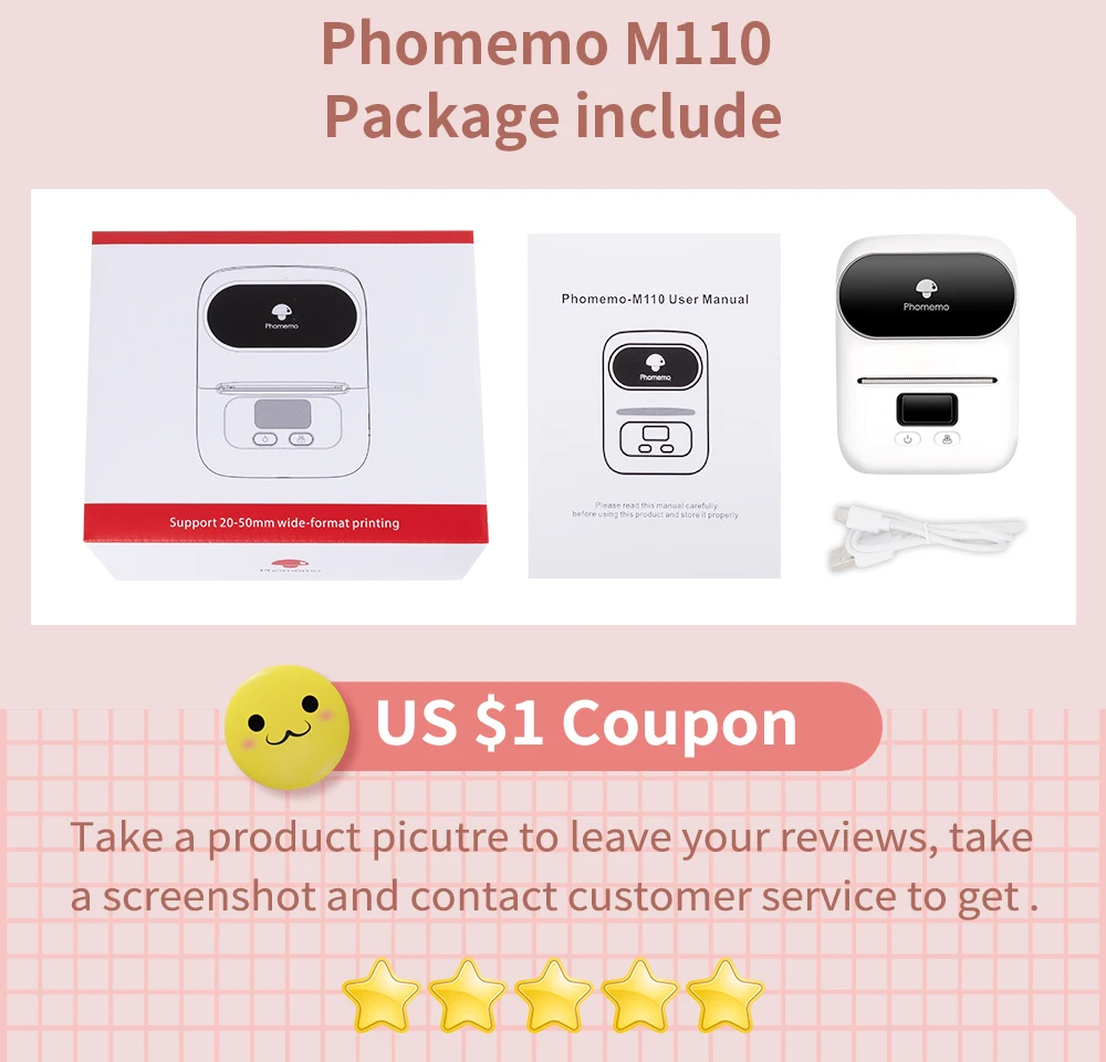 Phomemo M110 Self-Adhesive Label Maker Mini Printer Wireless Portable Phone Sticker Printer Machine for Cloth Jewelry Price Tag printer bluetooth mini