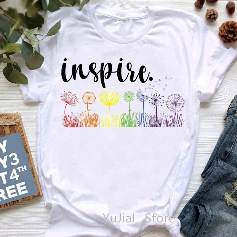 

Watercolor Wish/Imagine/Dream/Inspire Dandelion Graphic Print Women'S T-Shirt Summer Fashion Tshirt Femme Funny T Shirt Female