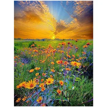 

View Sun Flowers Grass Sky Painting Diamond Diy Full Round Drill 5D Home Decor Cross Stitch Wall Art Craft Embroidery Pictures