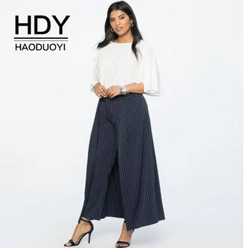 

HDY Haoduoyi 2020 Spring New Fashion High waist Stripes Thin Loose Leisure Plus size Wide leg Women Pants