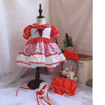 

Spanish baby clothes Vintage Lolita princess dress Classical fake two lace stitching dress for girls vintage dress 4pcs vestidos