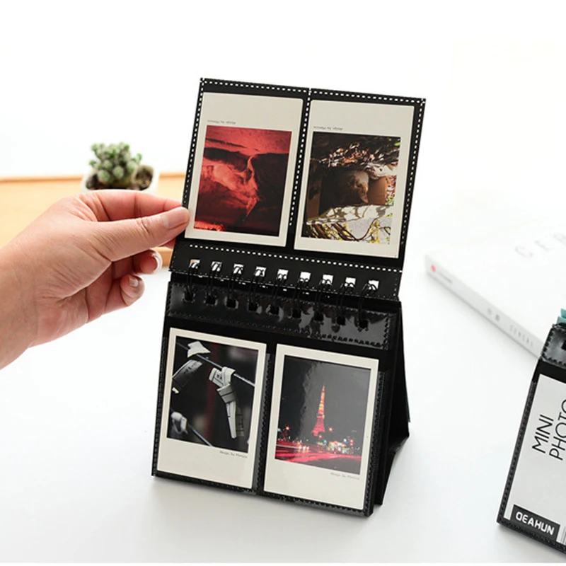 JUN Instant Camera Photo Album Desk Stand Calender For Fujifilm Instax Polaroid Photo 3 Inch 68 Pieces Brown 