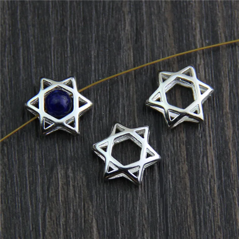 

Real 925 Sterling Silver Accessories Hollowed Out Hexagram Charms DIY Bracelet Necklace Spacer Beads Fine Jewelry Findings