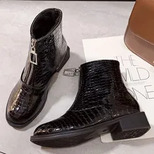 CHAMSGEND/Модные ботильоны из натуральной кожи на высоком каблуке; женские ботинки на толстом каблуке с текстурой камня; ботинки для девочек; Размеры 35-40