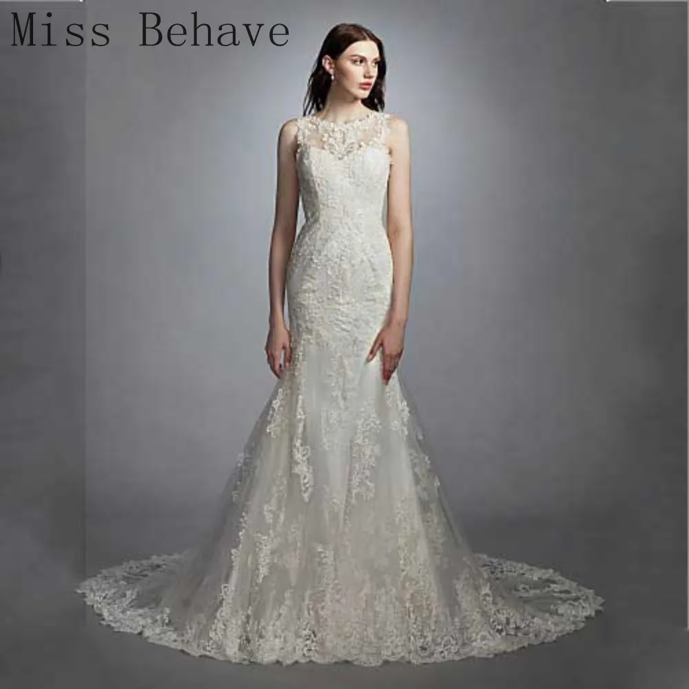 

DD JYOY Mermaid Wedding Dress with Train Lace Wedding Gown Bridal Dress Illusion Back Simple Design