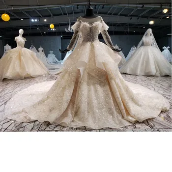 

BGW 2020 Long Sleeve Wedding Dress Bohemian Bead Crystal Shiny Lace Princess Bridal Dress Wedding Gown Illusion Платье Свадебное