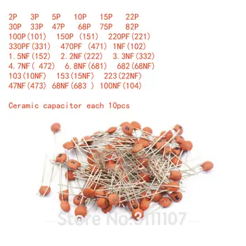 300PCS/LOT 2PF-0.1UF  30valuesX10pcs=300pcs, Ceramic capacitor,Electronic Components Package,ceramic capacitor Assorted Kit
