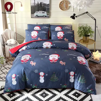 

Christmas Home Textiles Santa Bedding Blue Quilt Pillow Case High Quality Christmas Tree 3 Piece Free Shipping