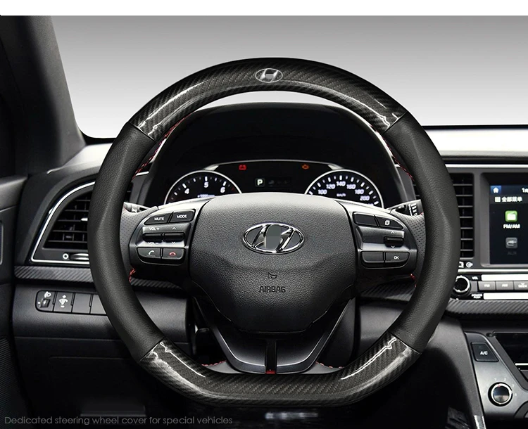 ManH FenT углеродное волокно кожаный чехол рулевого колеса автомобиля для hyundai i20 i30 i40 Tucson Solaris ix35 Creta Santa fe Kona Elantra