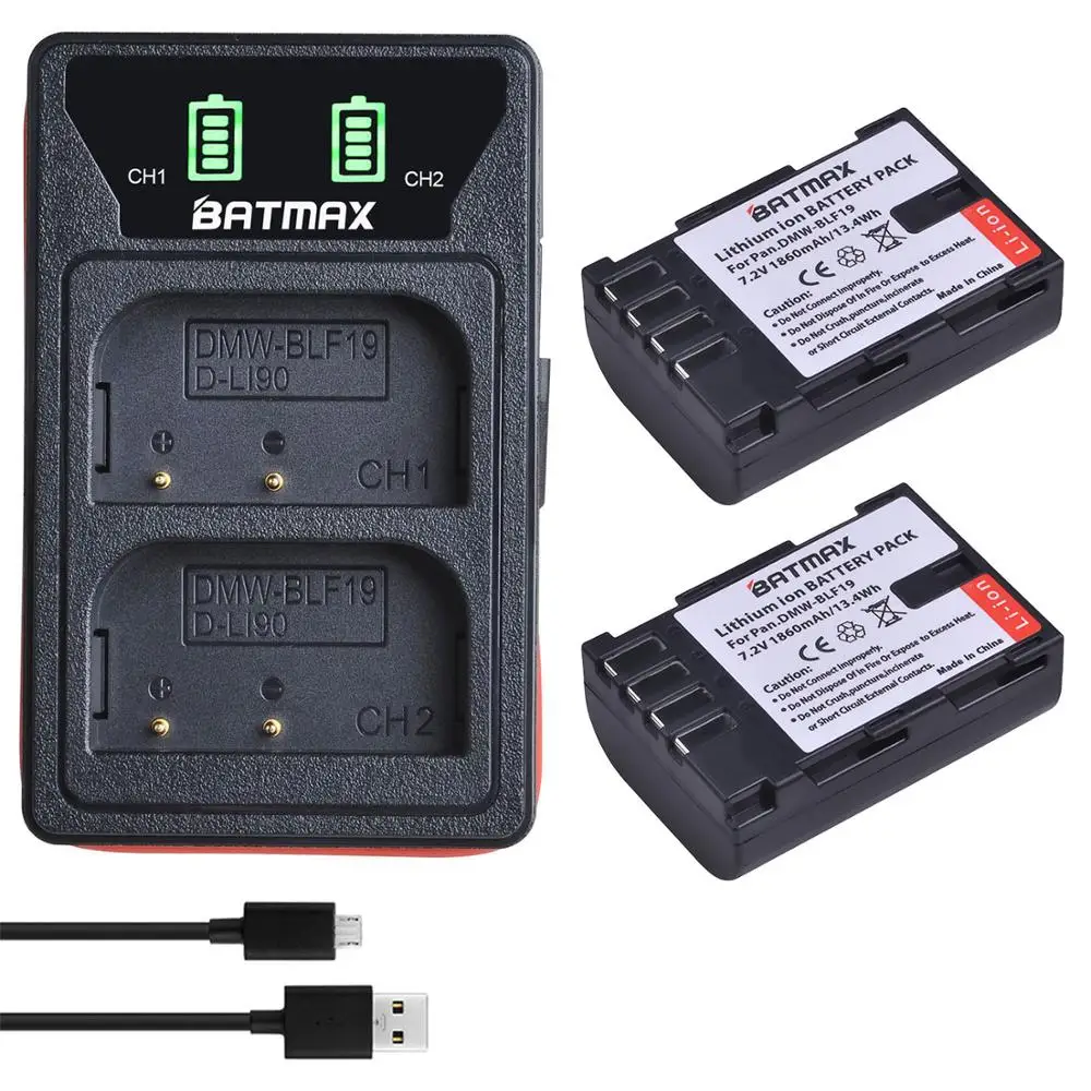 Batmax 1860Mah Dmw-Blf19 Blf19 Dmw-Blf19Pp Battery + New Led Dual Usb Caricatore Con Il Tipo C Por Per Panasonic Lumix Dmc-Gh3 Gh4 Gh5 G9