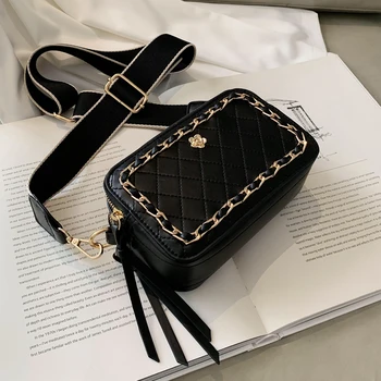 

Lattice Square Crossbody bag 2020 Fashion New High quality PU leather Women's Handbag Wide Shoulder strap Shoulder Messenger Bag