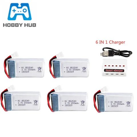 37V 650mAh Lipo Battery 6 in 1 Charger Set For SYMA X5 X5C X5C 1 X5SW H5C RC Drone Spare Parts 852540 Rechargeable Battery title=