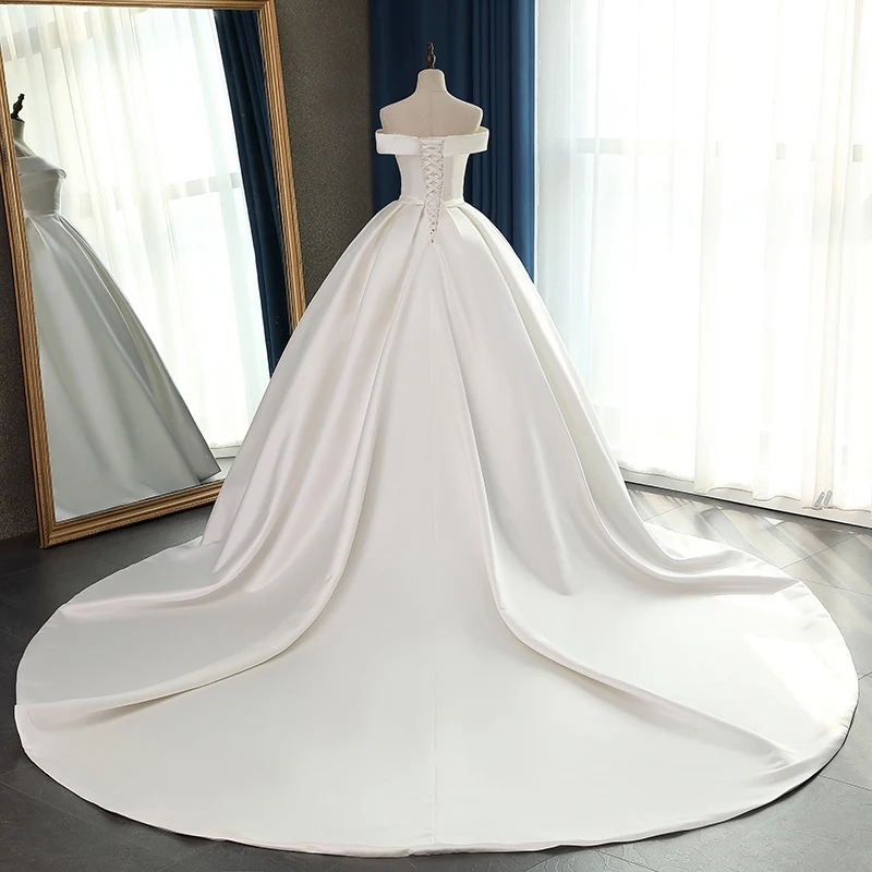 Fansmile сатиновое Vestido de Noiva элегантное бальное платье свадебное платье Длинный Шлейф Свадебное бальное платье размера плюс индивидуальный FSM-078T