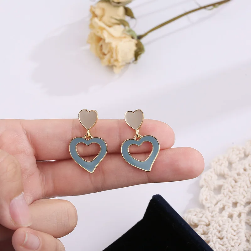 

2020 New Korean Elegant Love Heart Dangle Pendientes For Women Fashion Vintage Accessories Enamel Drop Earring Boucle D'oreille