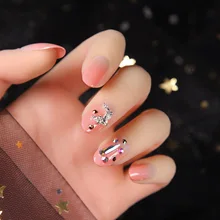Маникюрный пластырь готовой продукции летний свежий Средний длины луна и звезды алмаз набор поддельные ногти голый розовый градиент носить ручной гвоздь