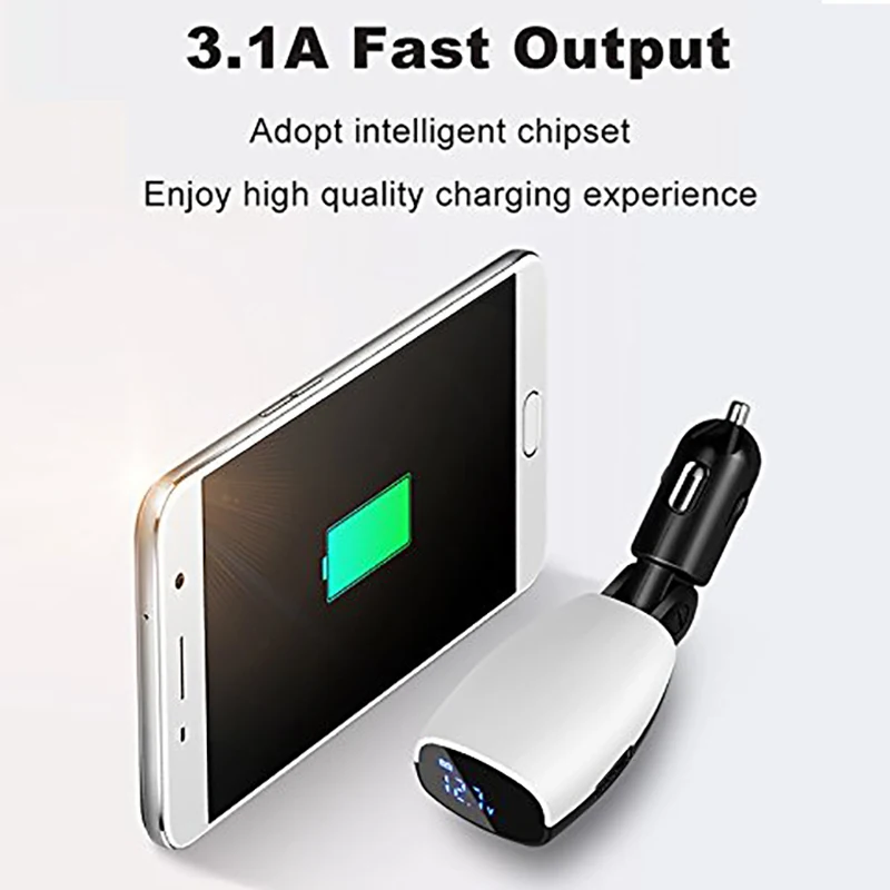 USB Автомобильное зарядное устройство прикуриватель светодиодный дисплей тестер 5 в 3.1A Быстрая зарядка автомобиля 4 в 1 регулируемый для телефона планшета
