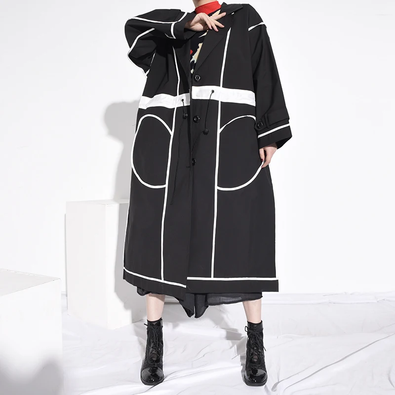 [EAM] Women Black Line Split Joint Big Size Long
