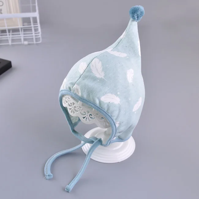hat feather blue Мультфильм шапки-ушанки шапочка для новорожденного, для малыша шапочка для маленьких мальчиков и девочек зимняя детская шапка капот с мячом для новорожденных Подставки для фотографий - Цвет: hat feather blue