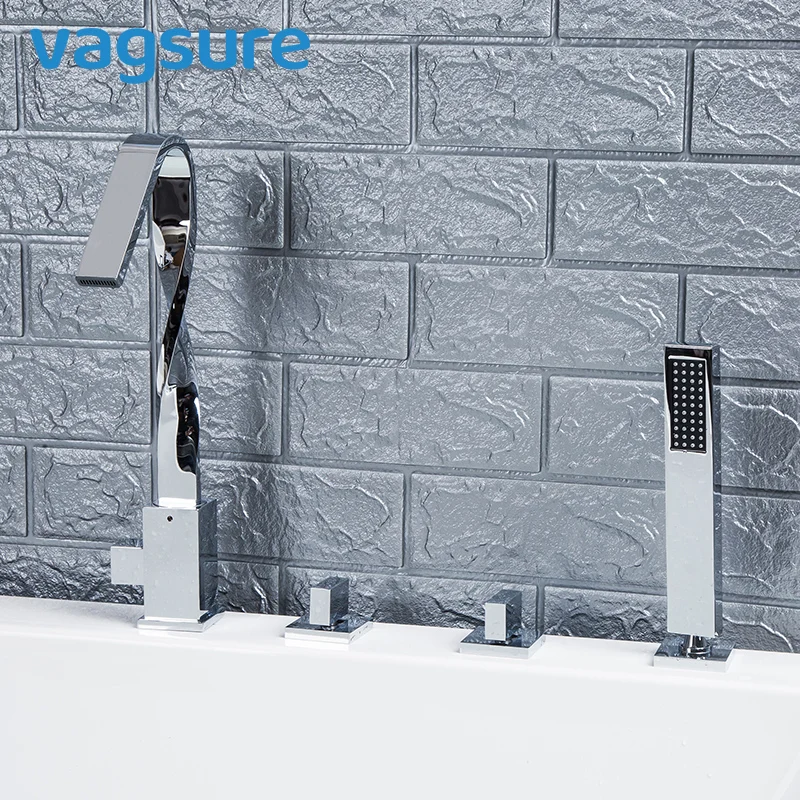 

Nickle&Chrome 2way Silver Brass Bathtub Faucet Deck Mounted Hot&Cold Water Dual Handles Bathtub Mixer Tap with Hand Shower