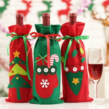 

3pcs Christmas Champagne Decorative Non-woven Wine Bottle Cover (Red Green)