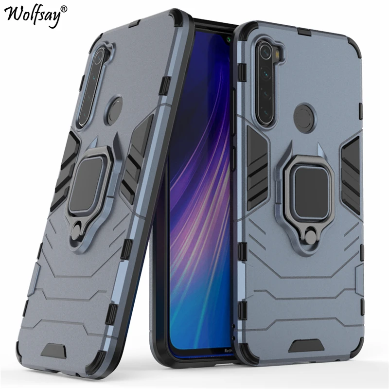 Navyblue Чехол Wolfsay для Xiaomi Redmi Note 8 T, автомобильный держатель Redmi Note 8, защитный чехол s, Жесткий ПК и мягкий силиконовый чехол для Xiaomi Redmi Note 8T - Цвет: Navyblue
