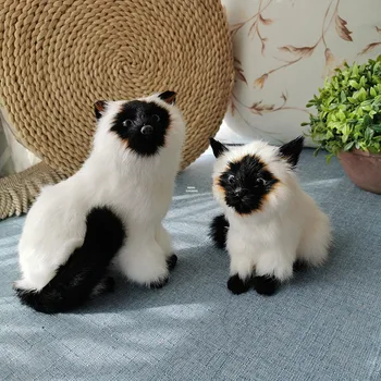 

8" Cute Simulation Animal Cat The Pet Cat Siamese Props Felinae Desktop Home Decor Fur Action Figure Model Toy BOX 15-20CM X215
