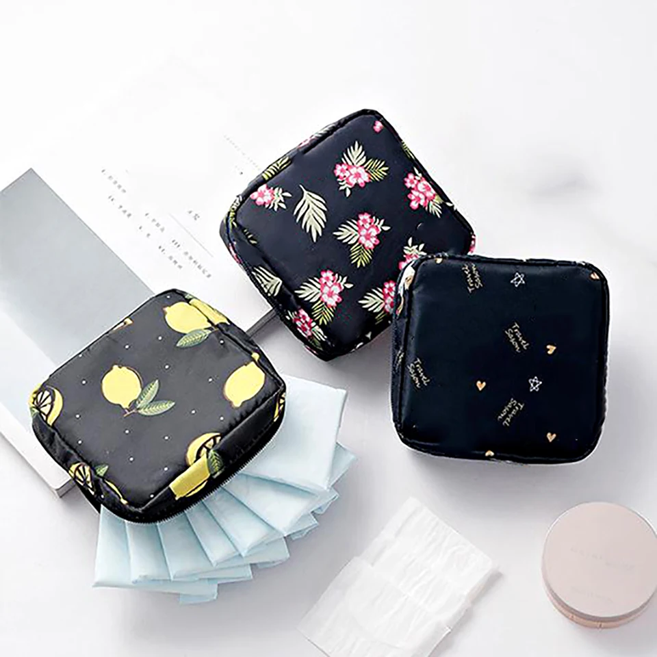 Women Sanitary Napkin Bag Mini Portable Sanitary Napkin Storage Bag Waterproof Sanitary Pads Box Coin Purse Makeup Organizers