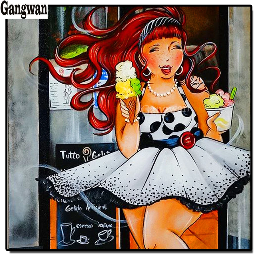 5D DIY Diamond painting Cross stitch Fat Lady Full Square/Round Embroidery Girl mosaic Cartoon Portrait decor | Дом и сад