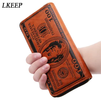 

2019 Men Vintage Long Wallet PU Leather Dollar Pattern Designer Men's Wallets Casual Credit Card Holder Purse Wallet