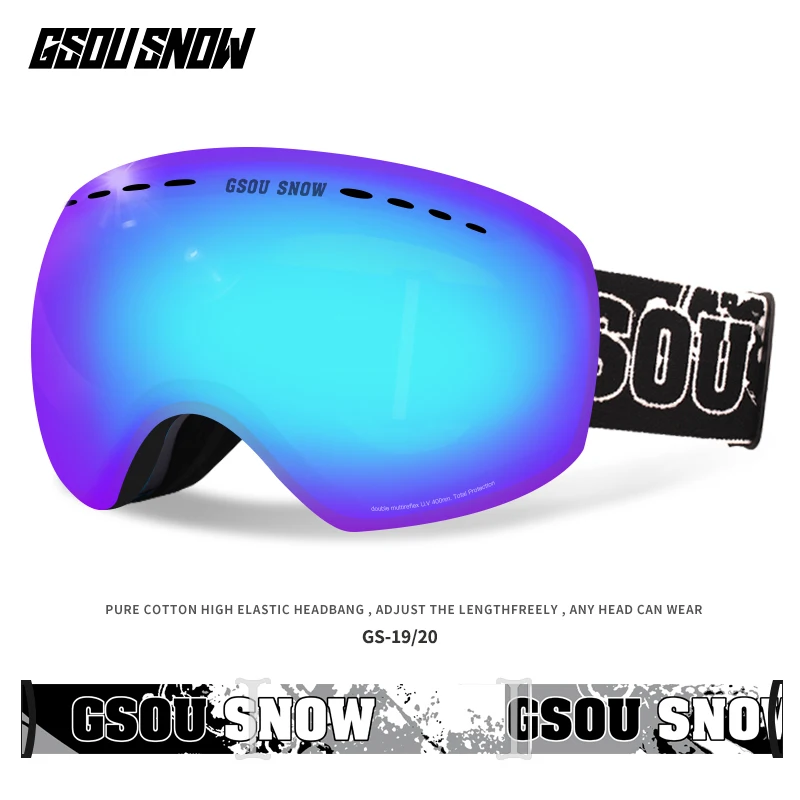 GSOU SNOW Ski Goggles Double Layers UV400 Anti-fog Big Ski Glasses Men Women Snowboarding Skiing Goggles With Packet - Цвет: 008