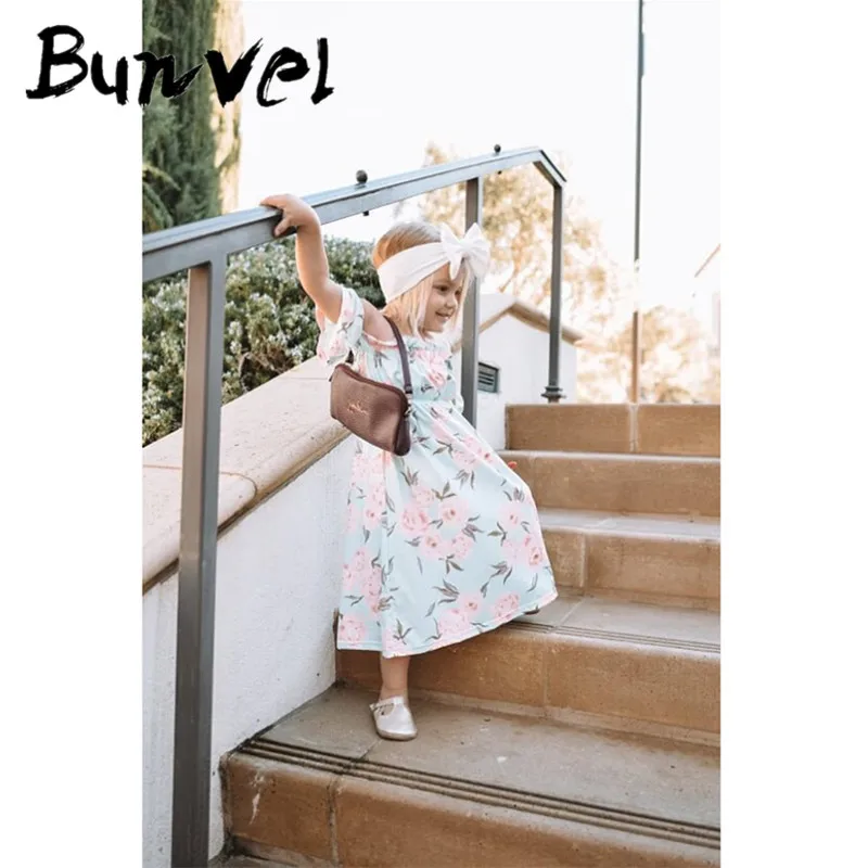 Bunvel/Одежда для мамы и дочки; платья для мамы и дочки с вырезом-лодочкой; Одежда для беременных; сезон весна-осень; платья для маленьких девочек с цветочным принтом