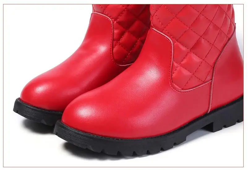 Children boots girls genuine leather boots winter fashion knee-high martin boots plus velvet warm rabbit fur kids princess shoes