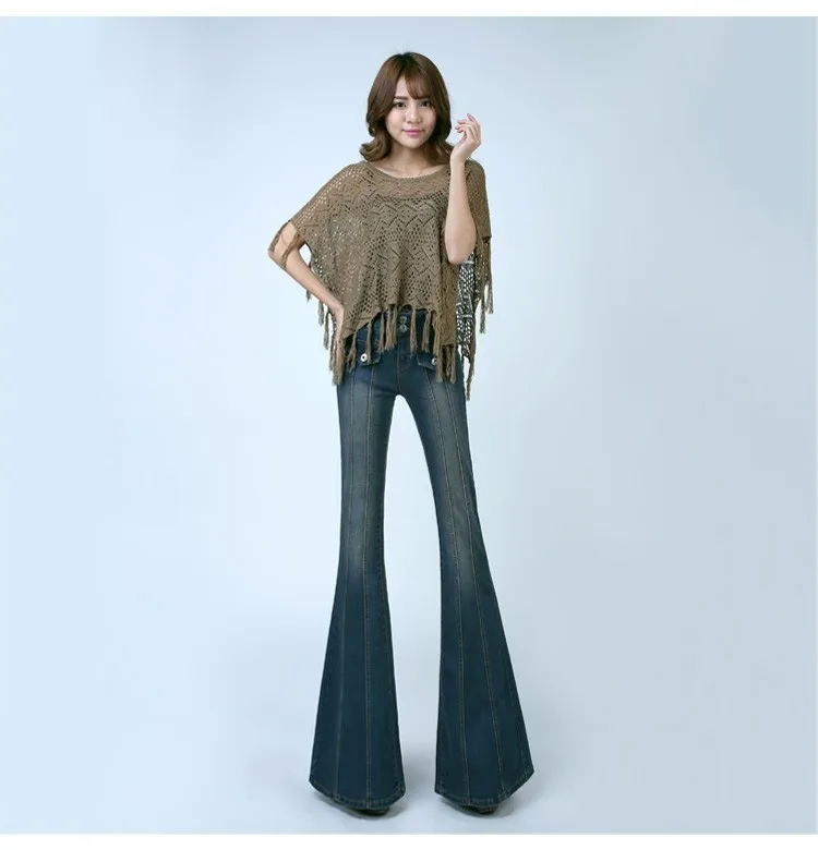 Высокое качество новые женские винтажные джинсовые брюки повседневные с высокой талией расклешенные Широкие Женские брюки и джинсы AC467