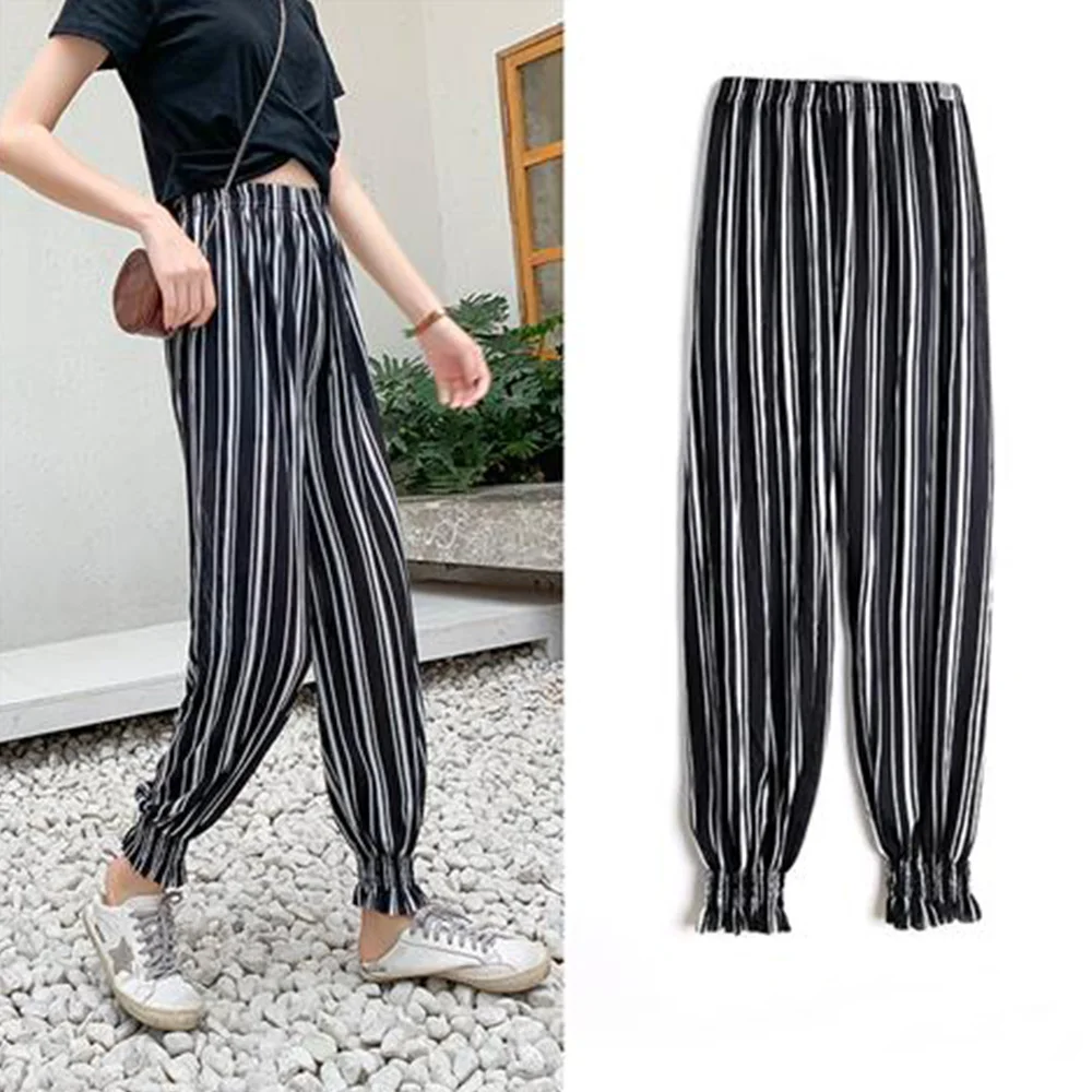 

Vintage Plaid Casual Baggy Trousers Pants Autumn Elastic Waist Long Pants women High Waist Harem Pants Streetwear