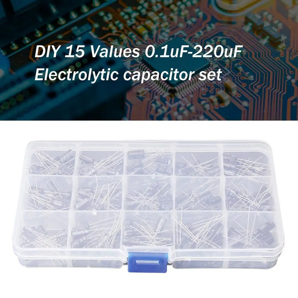 200 шт. DIY 15 значений 0 1 мкФ Ф 220 электролитический конденсатор Организация